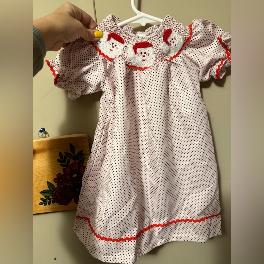 Polka Dot Santa Dress with Red Trim